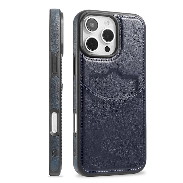 iPhone 16 Pro Max - Slimmat Kortfacksskal i Läder Svart