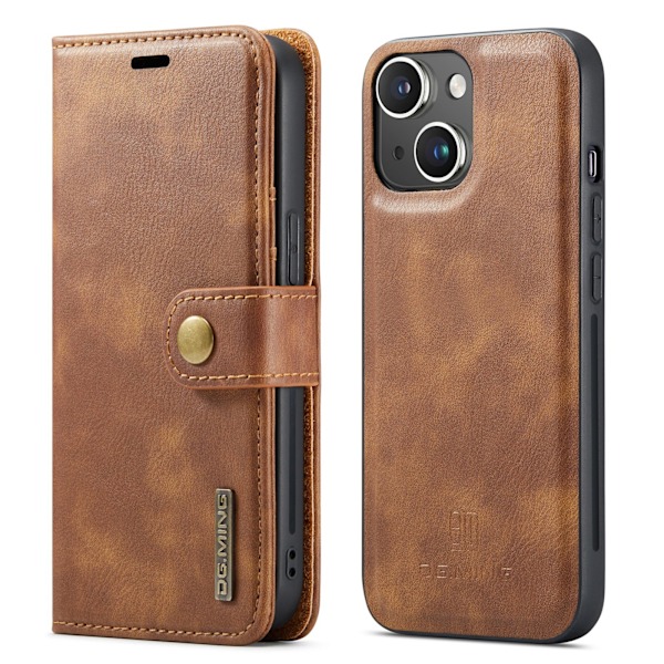 iPhone 14 - Retro Läderfodral med Magnetisk Design Röd