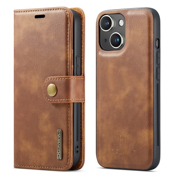 iPhone 14 - Retro Läderfodral med Magnetisk Design Svart