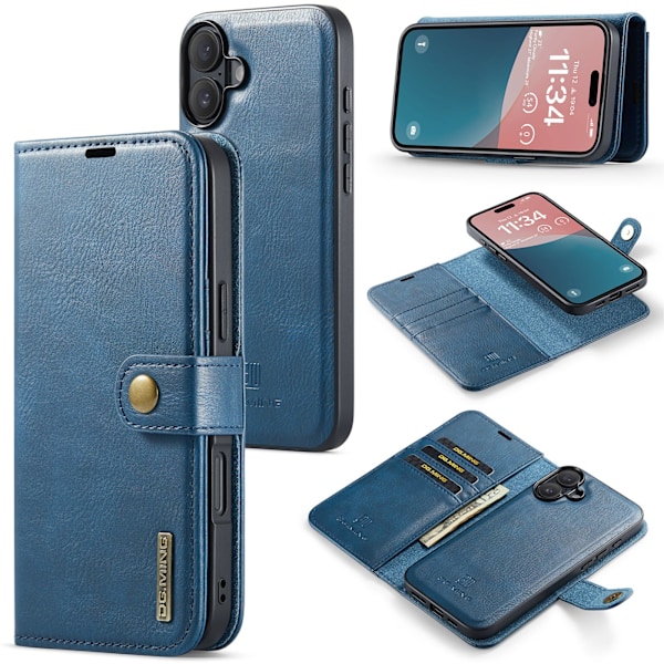 iPhone 16 - Magnetiskt 2-i-1Permium Plånboksfodral Blå