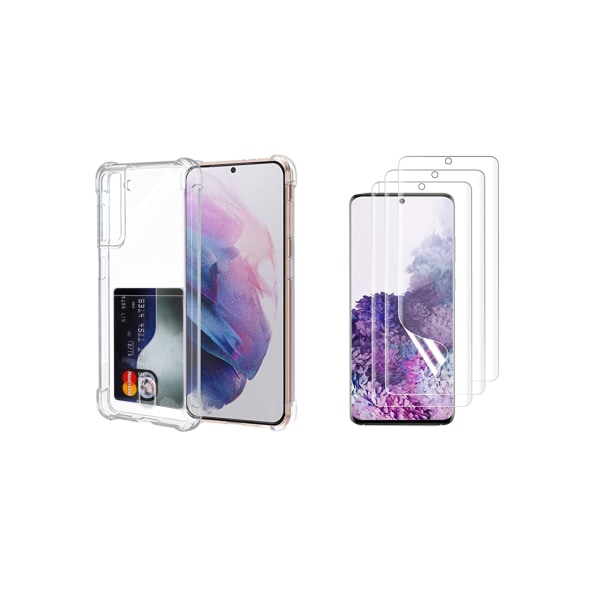 Kotelo, jossa korttipidike ja pehmeä näytönsuoja Samsung Galaxy S21 Plus Transparent