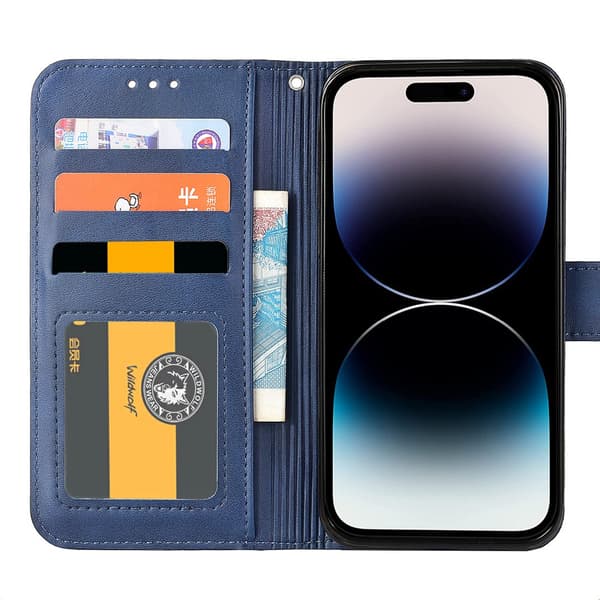 8 färger 4-Kortfack Vikbart Fodral till iPhone 15 PRO MAX Blå