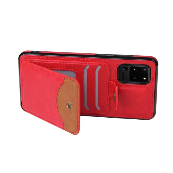 Stilsäkert Skal med Korthållare - Samsung Galaxy S20 Ultra Röd