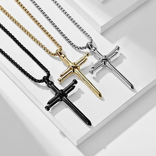 Meningsfullt och Stilrent Kors Halsband i Rostfritt Stål Guld
