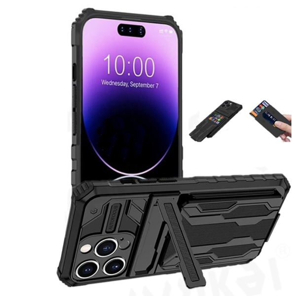 Skyddande Skal med GÖMD Korthållare - iPhone 14 Pro Max Svart