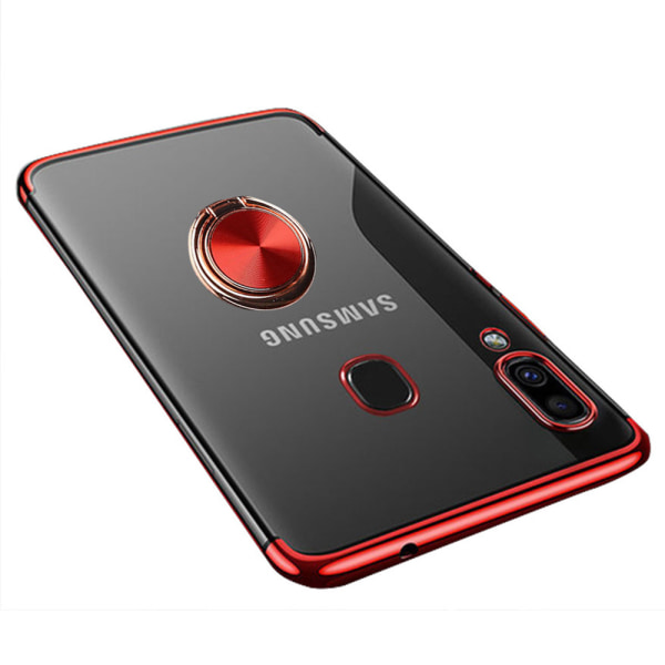 Iskuja vaimentava silikonikuori sormustelineellä - Samsung Galaxy A20E Röd