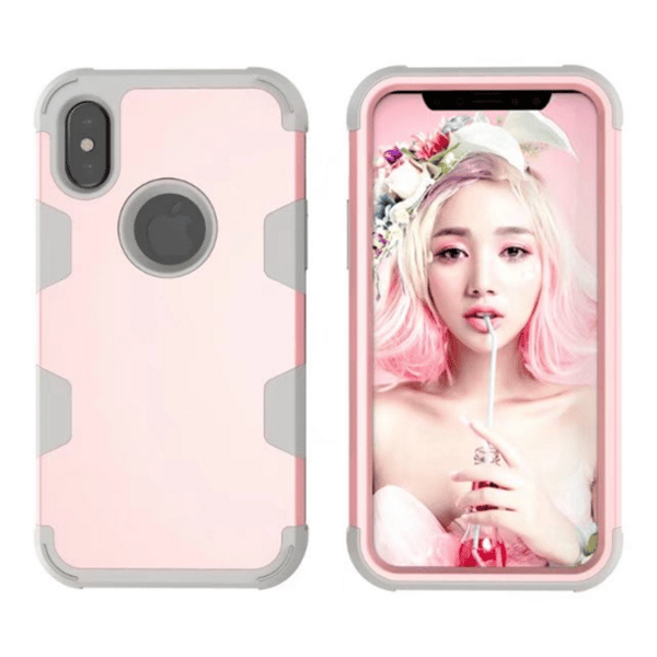 Skyddsskal "Rugged Robot" f�r iPhone X/XS Rosa/Svart