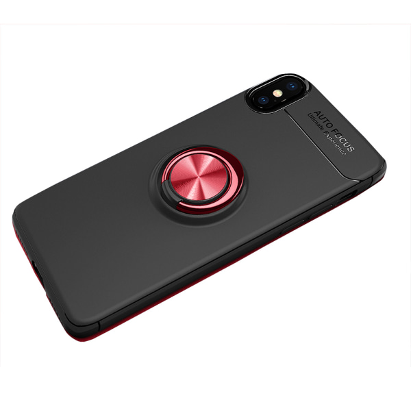 Käytännöllinen kansi sormustelineellä (AUTO FOCUS) - iPhone X Svart/Röd