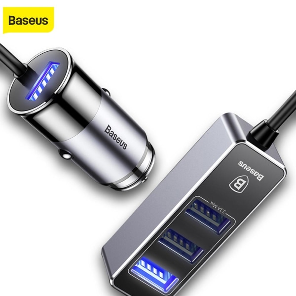 Smidig Slittålig Baseus 3-USB Port Billaddare Grå