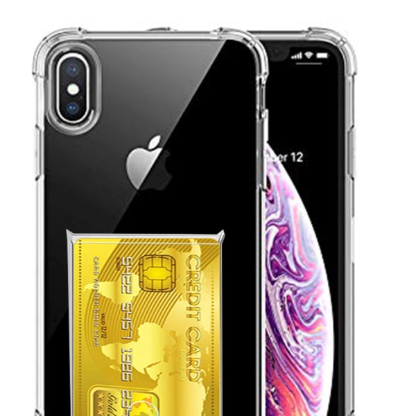 iPhone X/XS - Tehokas silikonikotelo korttilokerolla Transparent/Genomskinlig