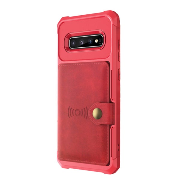Effektfullt Skal med Kortfack - Samsung Galaxy S10 Plus Röd