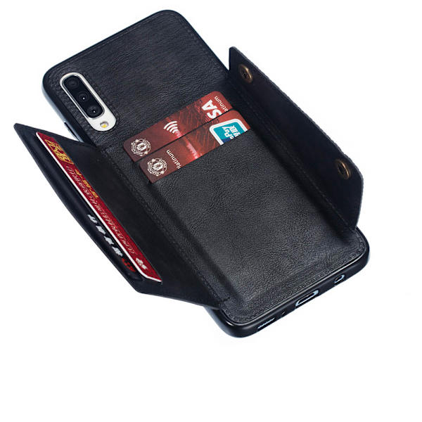 Praktisk cover med kortholder - Samsung Galaxy A70 Mörkblå
