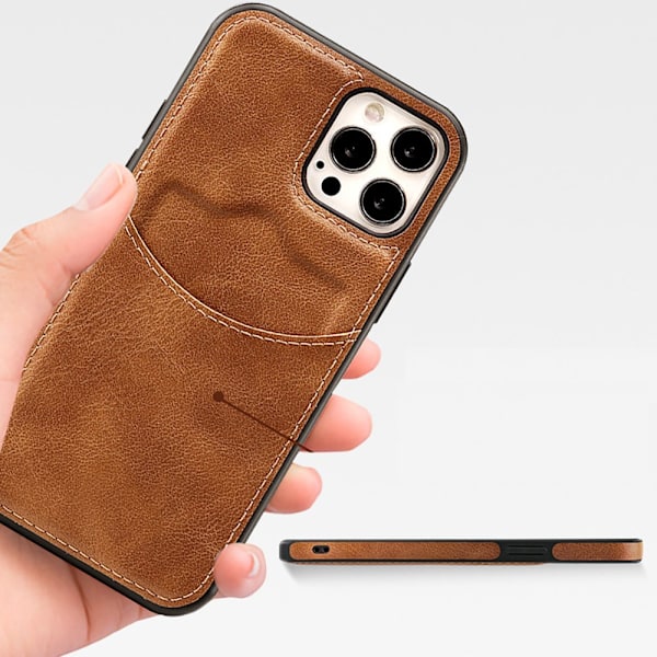iPhone 12 Pro Max - LEMAN Design Fodral med Kortplats Ljusbrun