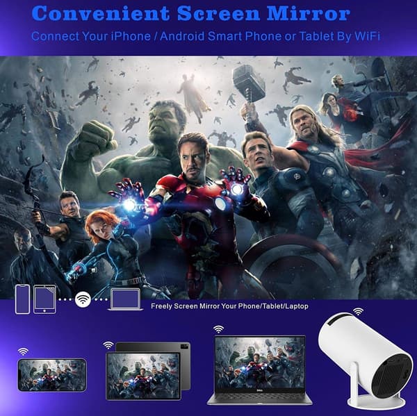 HY300 Mini Projektor  4K, Android 11, 1080P, 200 ANSI, BT5.0, Justerbar Projektion