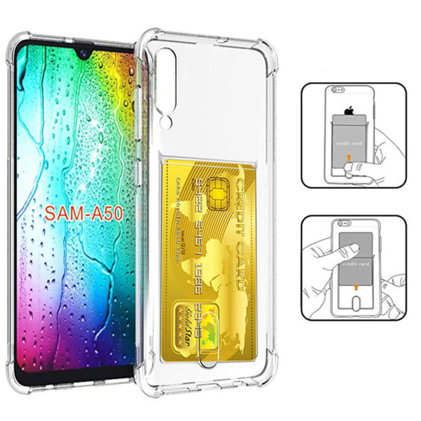 Silikoninen kansi korttitelineellä - Samsung Galaxy A50 Transparent/Genomskinlig