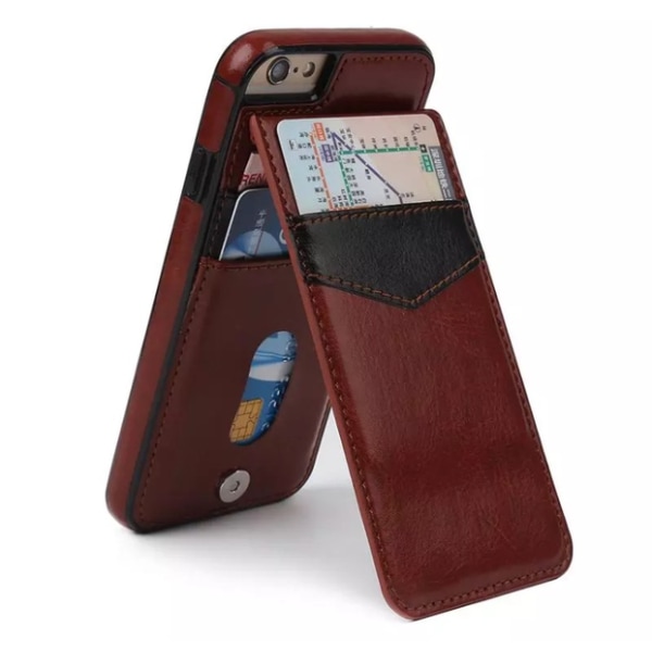 iPhone 6/6S Tyylikäs nahkakotelo, jossa lompakko/korttilokero MUSTA Svart