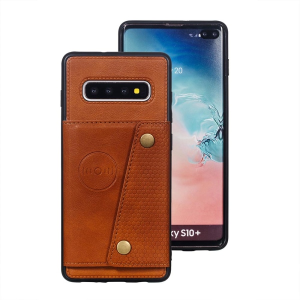 Kraftfuldt Retro Cover med Kortholder - Samsung Galaxy S10+ Svart