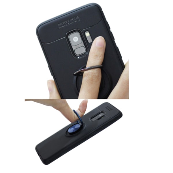 Käytännöllinen suojakuori sormustelineellä - Samsung Galaxy A6 2018 Svart/Blå