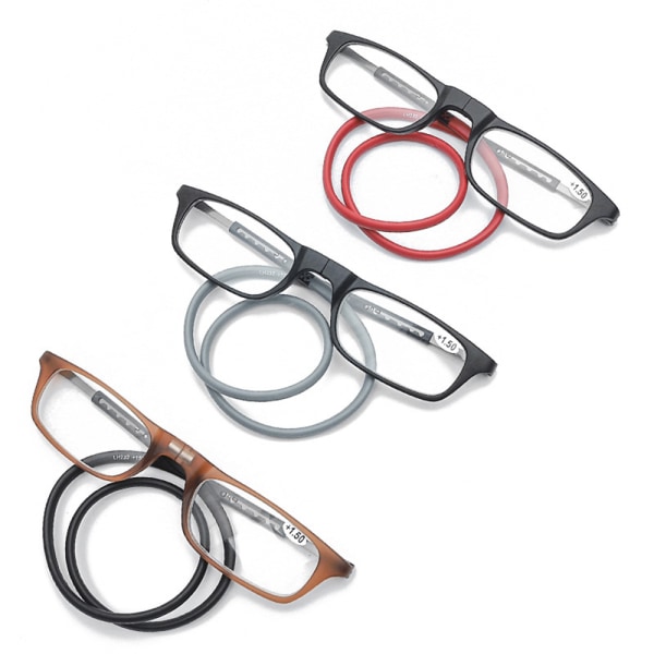 Magneettiset lukulasit joustavalla silmälasinarulla Svart / Grå +1