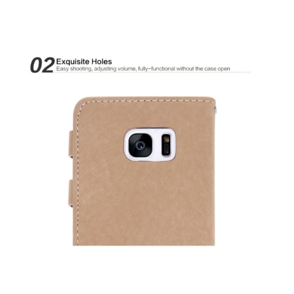 Samsung Galaxy S6 Edge - Praktisk lommebokveske i glatt skinn Ljusbrun