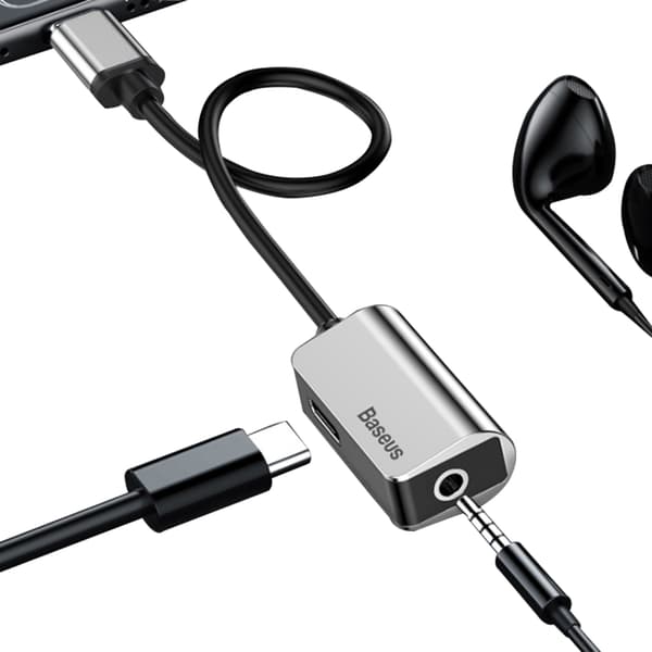 Baseus Type-C-Splitter (2 i 1) Adapter för Laddning och Musik Silver Silver