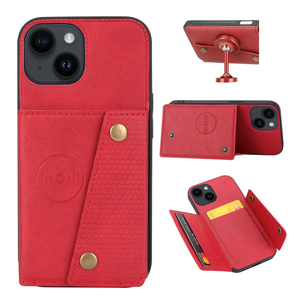 iPhone 15 Plus - Luksus PC Læder Retro Flip Fashion Wallet Case Röd