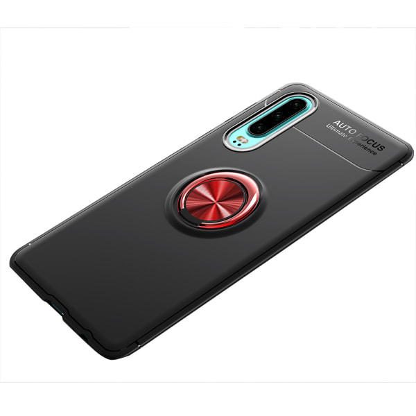 Beskyttende praktisk cover med ringholder - Huawei P30 Svart/Röd