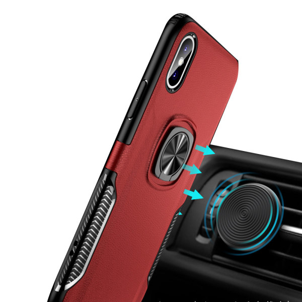 iPhone X/XS - Leman praktisk etui med ringholder Röd