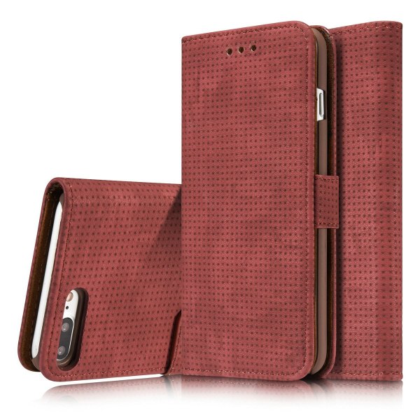Retro deksel med lommebok laget av PU-skinn til iPhone 7 Plus Röd