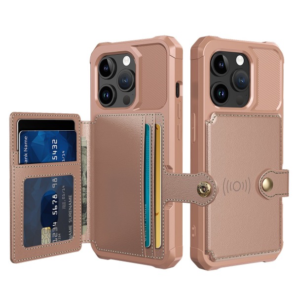 Elegant plånboksfodral i lyxigt PU-läder för iPhone 15 Pro Max Rosa guld