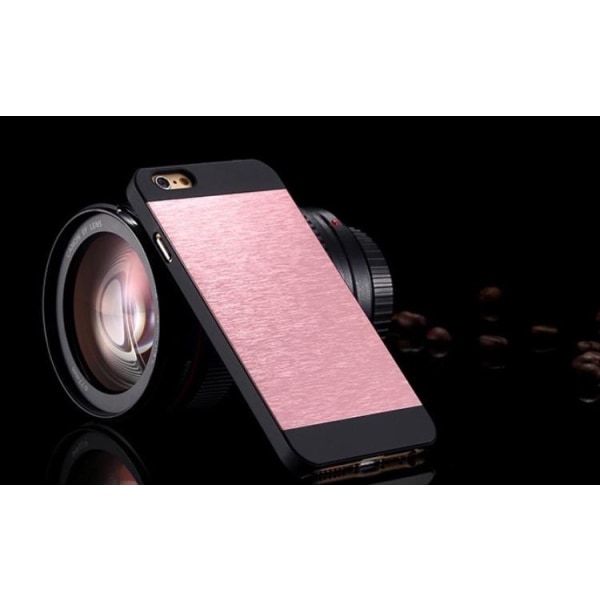 iPhone 6/6S - Stilig retrodeksel i gummi/børstet aluminium Ljusrosa