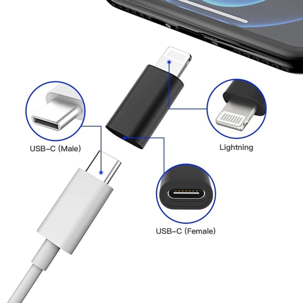 Adapter USB-C till Lightning 2in1 Laddning + Dataöverföring Svart