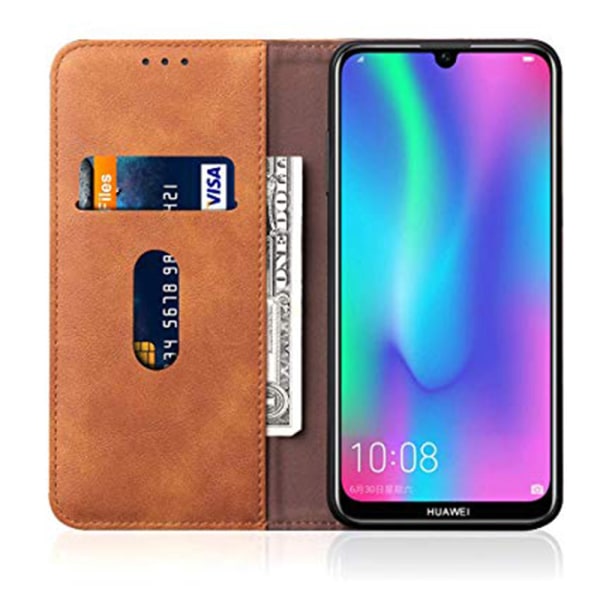 Huawei Y6 2019 – Effektivt Smart Wallet-deksel (Leman) Ljusbrun
