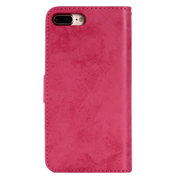 iPhone 8Plus - Silk-Touch Etui med Pung og Skal Rosa