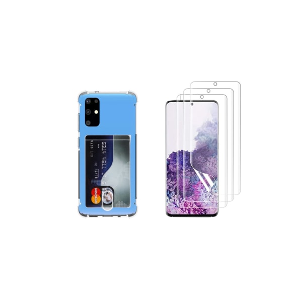 Kotelo, jossa korttipidike ja pehmeä näytönsuoja Samsung Galaxy S20 Plus Transparent