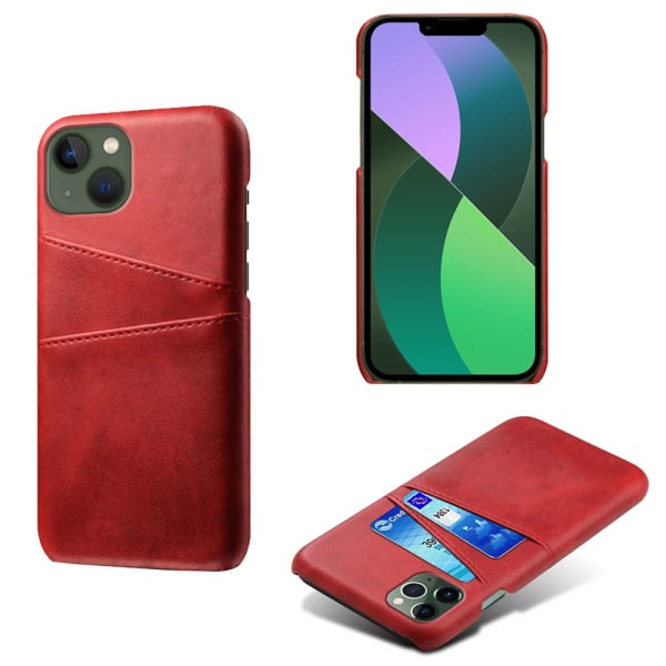 iPhone 15 - Slimmat PU-läderfodral med 2-kortfack Red