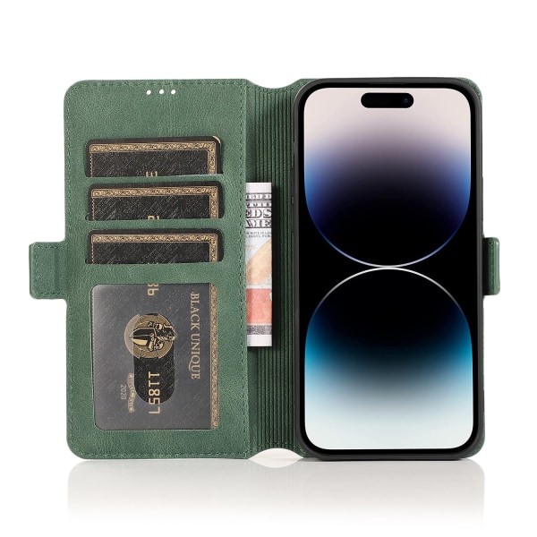 Stilig Floveme lommebokdeksel - iPhone 14 Pro Mörkgrön