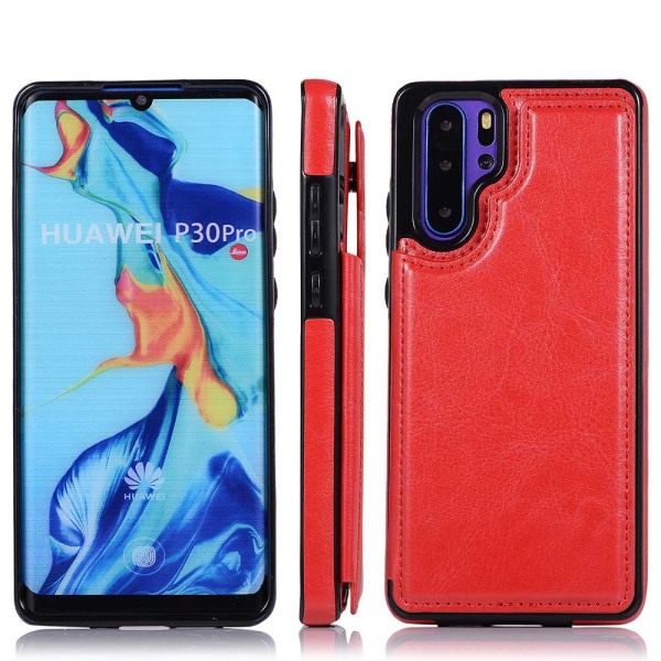 Huawei P30 Pro - Eksklusivt praktisk cover med kortrum Röd