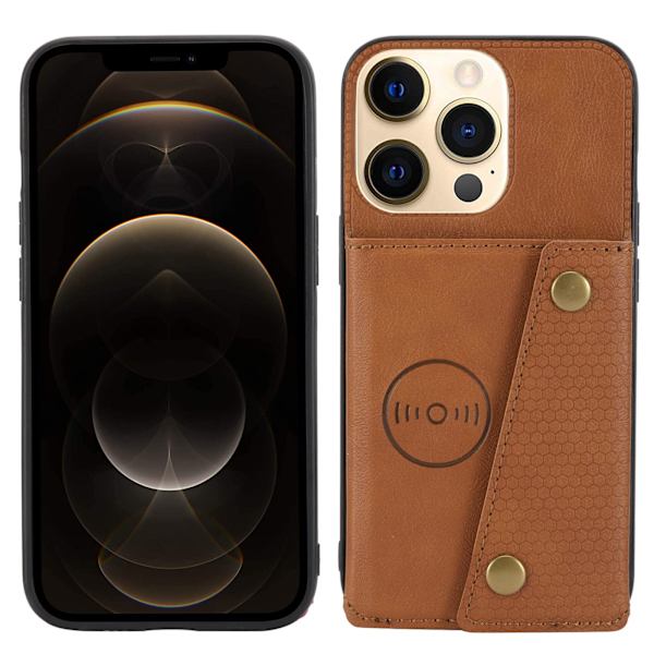 iPhone 15 Pro Max - Praktiskt Skal med Korthållare Light brown