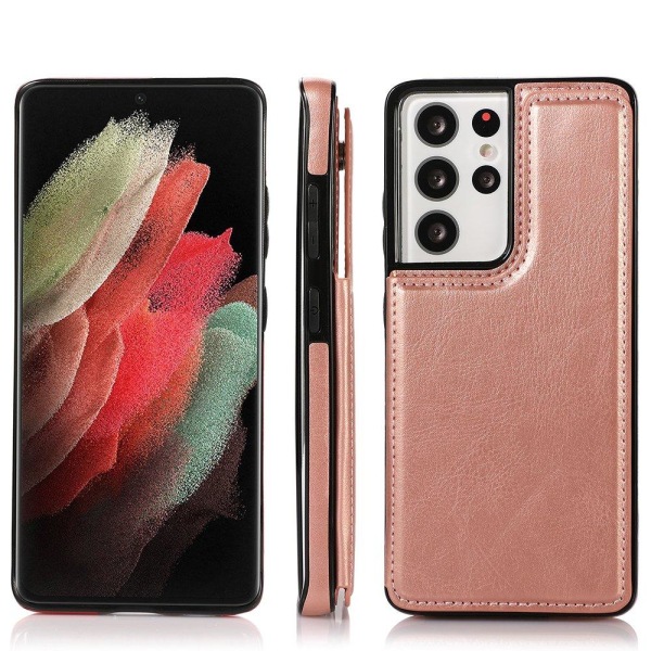 Tyylikäs kansi korttilokerolla - Samsung Galaxy S21 Ultra Roséguld