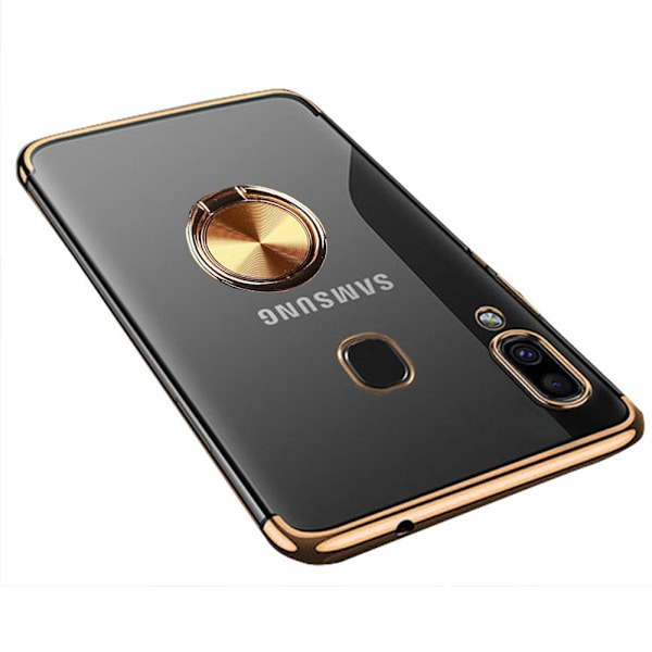 Samsung Galaxy A20E - Robust Silikonskal med Ringh�llare Silver