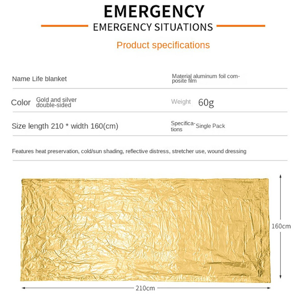 Överlevnads Filt / Nödläges Filt Värmebevarande Guld