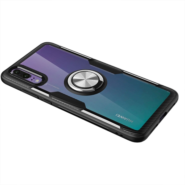 Huawei P20 - Skal med Ringh�llare Svart/Silver