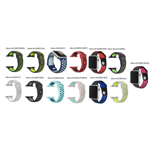 Apple Watch 38 mm - Hendige silikonarmbånd HUTECH høy kvalitet Blå/Vit M