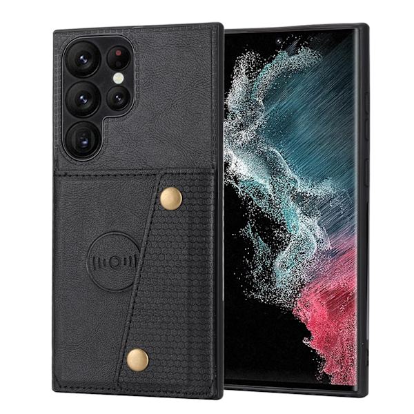 Samsung Galaxy S24 Ultra -  Lyxigt PC-läder retro flip-fodral i plånboksstil Marinblå