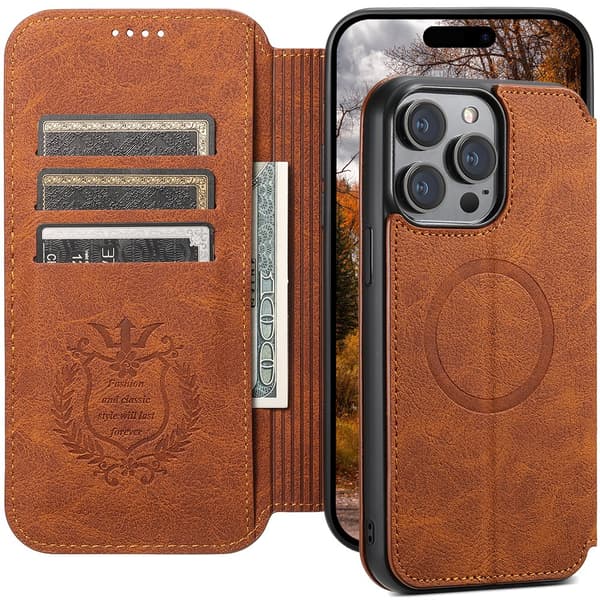 iPhone 14 Pro Max Leman Fodral - Exklusiv Design & Fullt Skydd Mörkbrun