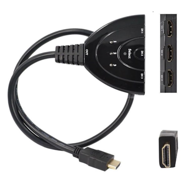 HDMI SWITCH SPLITTER 3 till 1 1080p Svart