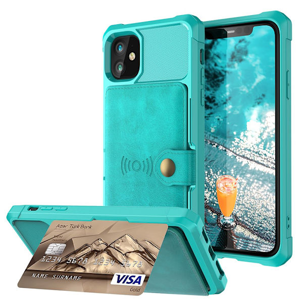 Skal med Kortfack - iPhone 12 Grön