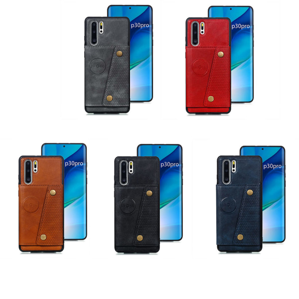 Huawei P30 Pro - Kraftfuldt retro cover med kortholder Svart