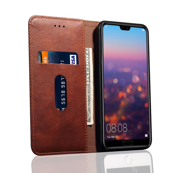 Tyylikäs lompakkokotelo Huawei P20:lle (LEMAN) Mörkbrun